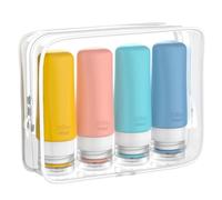 TEIVUL 4 PCS 90 ml Travel Bottles for Toiletries, Silicone Travel Bottles with Labels and Clear Zipper Toiletry Bag Refillable Leak-proof Travel Toiletries for Makeup Shampoo Body Wash and Toiletries