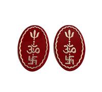 TEJ GIFTS Metal Feng Shui Tri Shakti Symbol Om, Trishul, and Swastik for Protection Metal Sticker for Home/Temple/Wall/Entrance Door/Office Decor (Red, 7.5 cm x 5 cm) (Set of 1)