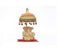 TEJ GIFTS Metal Umbrella Chhatra with Hanging Crystals for Car Dashboard/Office Desk/Table/Home Decor Showpiece, Chatri Aasan for God Murt/Idol U-99