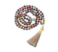 Tejesa 10 Pcs Colorful Tourmaline Bead Knotted 108 Mala Prayer Meditation Yoga Necklaces for Men and Women