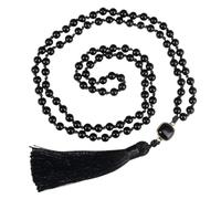Tejesa 108 Mala Beads Prayer Necklace 6mm Natural Tiger Eye Onyx Stone Necklace with Tassel Pendant (Bright Black)