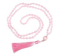 Tejesa 108 Mala Beads Prayer Necklace 6mm Natural Tiger Eye Onyx Stone Necklace with Tassel Pendant (Pink)
