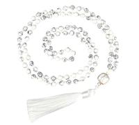 Tejesa 108 Mala Beads Prayer Necklace 6mm Natural Tiger Eye Onyx Stone Necklace with Tassel Pendant (Black Line)