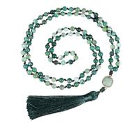 Tejesa 108 Mala Beads Prayer Necklace 6mm Natural Tiger Eye Onyx Stone Necklace with Tassel Pendant (Green)