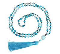 Tejesa 108 Mala Beads Prayer Necklace 6mm Natural Tiger Eye Onyx Stone Necklace with Tassel Pendant (Blue)
