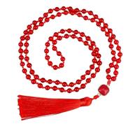 Tejesa 108 Mala Beads Prayer Necklace 6mm Natural Tiger Eye Onyx Stone Necklace with Tassel Pendant (Red)
