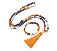 Tejesa 8mm Amazonite Red Aventurine Beads 108 Mala Necklace Bracelet Set Meditation Yoga Prayer Japamala Jewelry for Women (Necklace with Bracelet)