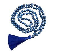 Tejesa 8mm Lapis Lazuli Colored Stone Knotted 108 Mala Bead Necklace Meditation Prayer Rosary Japamala Jewelry for Men and Women