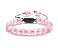 Tejesa 8mm Tiger Eye Stone Beads Bracelet Adjustable Braided Rope Bangles Natural Lava Rock Men Women Yoga Healing Balance Bracelet (Pink Cat Eye)