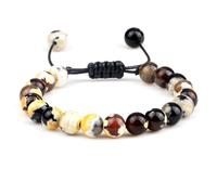 Tejesa 8mm Tiger Eye Stone Beads Bracelet Adjustable Braided Rope Bangles Natural Lava Rock Men Women Yoga Healing Balance Bracelet (Yellow)