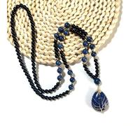 Tejesa Lapis Lazuli Black Onyx Beads with Lapis Lazuli Pendant Necklace for women