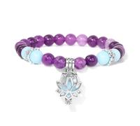 Tejesa Luminous Lotus Charm Bracelet Natural Stone Glowing In The Dark Beads Bracelets for Women Men Prayer Buddhism Yoga Jewelry Amethyst jade 21cm
