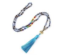 Tejesa Natural Purple Agates Stone Necklace For Women Girls 7 Chakra Reiki 108 Japamala Mala Beads Knotted Tassel Long Necklace Jewelry (lapis lazuli agates)