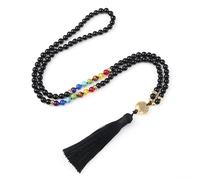 Tejesa Natural Purple Agates Stone Necklace For Women Girls 7 Chakra Reiki 108 Japamala Mala Beads Knotted Tassel Long Necklace Jewelry (Lava Stone)