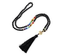 Tejesa Natural Purple Agates Stone Necklace For Women Girls 7 Chakra Reiki 108 Japamala Mala Beads Knotted Tassel Long Necklace Jewelry (Black Matte)