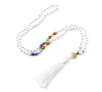 Tejesa Natural Purple Agates Stone Necklace For Women Girls 7 Chakra Reiki 108 Japamala Mala Beads Knotted Tassel Long Necklace Jewelry (White Porcelain)