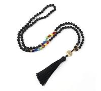 Tejesa Natural Purple Agates Stone Necklace For Women Girls 7 Chakra Reiki 108 Japamala Mala Beads Knotted Tassel Long Necklace Jewelry (Shiny Black)