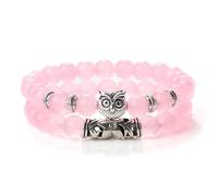 Tejesa Natural Stone Owl beaded/Black Onyx stretchable Bracelet (Pink)