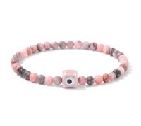 Tejesa Square Eye Bracelet Natural Stone 4mm Beads Elastic Bracelets for Women Men Turkish Evil Eye Lucky Protection Blessing Jewelry 21cm Pink Zebra
