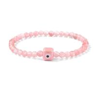 Tejesa Square Eye Bracelet Natural Stone 4mm Beads Elastic Bracelets for Women Men Turkish Evil Eye Lucky Protection Blessing Jewelry 21cm Watermelon Quartz