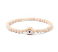 Tejesa Square Eye Bracelet Natural Stone 4mm Beads Elastic Bracelets for Women Men Turkish Evil Eye Lucky Protection Blessing Jewelry 19cm Fossil