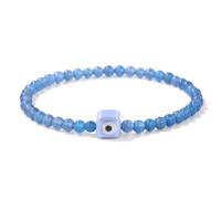 Tejesa Square Eye Bracelet Natural Stone 4mm Beads Elastic Bracelets for Women Men Turkish Evil Eye Lucky Protection Blessing Jewelry 17cm Blue Agate