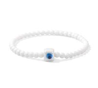 Tejesa Square Eye Bracelet Natural Stone 4mm Beads Elastic Bracelets for Women Men Turkish Evil Eye Lucky Protection Blessing Jewelry 21cm White Porcelain
