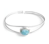 TEJIKA INTERNATIONAL Tejika Natural Larimar Bangle Boho Handmade Sterling Silver Bracelet for Mother Wife Her by Tejika Sterling Silver Larimar One Size Sterling Silver, one size, Sterling Silver
