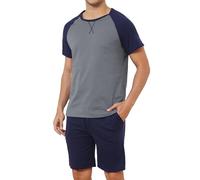 TeJoyce Mens Pyjama Shorts Set Cotton Short Sleeve Top & Shorts Pyjamas for Men Soft Men's Nightwear Lightweight PJs Sets with Pockets