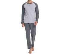 TeJoyce Mens Pyjamas Set 100% Cotton Long Sleeve and Pants 2 Piece PJ Set Soft Comfy Loungewear O-Nect Men's Nightwear with Pockets