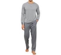 TeJoyce Mens Pyjamas Set 100% Cotton Long Sleeve Striped T-Shirt and Pants 2 Piece PJ Set Soft Comfy Loungewear Men's Nightwear Set with Pockets Grey
