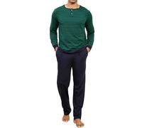 TeJoyce Mens Pyjamas Set 100% Cotton Long Sleeve Striped T-Shirt and Pants 2 Piece PJ Set Soft Comfy Loungewear Men's Nightwear Set with Pockets Green