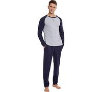 TeJoyce Mens Pyjamas Set Cotton Long Sleeve and Pants 2 Piece PJ Set Soft Comfy Loungewear O-Nect Men's Nightwear Set with Pockets