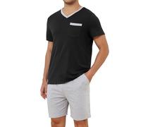 TeJoyce Mens Pyjamas Set Cotton Short Sleeve 2 Piece Pjs Loungewear Shorts Pyjamas for Men V-Neck Summer Nightwear with Pockets Black