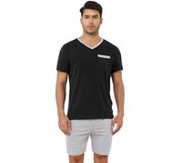 TeJoyce Mens Pyjamas Set Cotton Short Sleeve 2 Piece Pjs Loungewear Shorts Pyjamas for Men V-Neck Summer Nightwear with Pockets Black