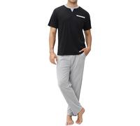 TeJoyce Mens Pyjamas Set Cotton Short Sleeve and Pants 2 Piece PJ Set Soft Comfy Loungewear Men's Nightwear Set with Pockets Black