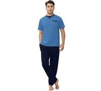 TeJoyce Mens Pyjamas Set Cotton Short Sleeve and Pants 2 Piece PJ Set Soft Comfy Loungewear Men's Nightwear Set with Pockets Blue