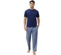 TeJoyce Mens Pyjamas Set Cotton Short Sleeve and Pants 2 Piece PJ Set Soft Comfy Loungewear O-Nect Men's Nightwear Set with Pockets Navy Blue