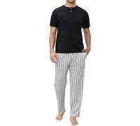 TeJoyce Mens Pyjamas Set Cotton Short Sleeve and Pants 2 Piece PJ Set Soft Comfy Loungewear O-Nect Men's Nightwear Set with Pockets Black