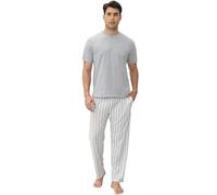TeJoyce Mens Pyjamas Set Cotton Short Sleeve and Pants 2 Piece PJ Set Soft Comfy Loungewear O-Nect Men's Nightwear Set with Pockets Grey