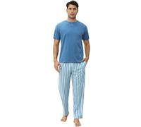 TeJoyce Mens Pyjamas Set Cotton Short Sleeve and Pants 2 Piece PJ Set Soft Comfy Loungewear O-Nect Men's Nightwear Set with Pockets Blue