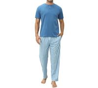 TeJoyce Mens Pyjamas Set Cotton Short Sleeve and Pants 2 Piece PJ Set Soft Comfy Loungewear O-Nect Men's Nightwear Set with Pockets Blue