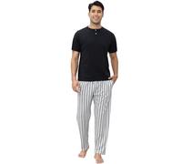 TeJoyce Mens Pyjamas Set Cotton Short Sleeve and Pants 2 Piece PJ Set Soft Comfy Loungewear O-Nect Men's Nightwear Set with Pockets Black