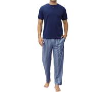 TeJoyce Mens Pyjamas Set Cotton Short Sleeve and Pants 2 Piece PJ Set Soft Comfy Loungewear O-Nect Men's Nightwear Set with Pockets Navy Blue