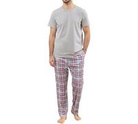 TeJoyce Mens Pyjamas Set Cotton Short Sleeve and Plaid Long Pants 2 Piece PJ Set Soft Comfy Loungewear Nightwear Set with Pockets Grey