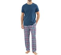 TeJoyce Mens Pyjamas Set Cotton Short Sleeve and Plaid Long Pants 2 Piece PJ Set Soft Comfy Loungewear Nightwear Set with Pockets Blue