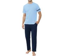 TeJoyce Mens Pyjamas Set Cotton Short Sleeve with Pants 2 Piece PJ Set Soft Comfy Loungewear O-Nect Men's Nightwear with Pockets Blue