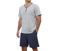 TeJoyce Mens Short Pyjamas Set Cotton Summer Pjs Set for Men Top & Shorts 2 Piece PJ Sets Comfy Lightweight Loungewear Men's Nightwear Set with Pockets Navy Blue
