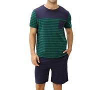 TeJoyce Men's Short Summer Cotton Two-Piece Pyjamas Set, Striped Short Sleeve T-Shirt and Shorts with Pockets, Soft and Comfortable Loungewear for Sleeping, S-XXL, Green, M