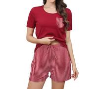 TeJoyce Short Pyjamas for Women Set Cotton Womens Short Pyjamas Set Soft Summer Short Sleeve Pjs with Shorts Ladies Loungewear Burgundy
